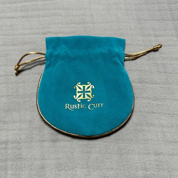 Rustic Cuff Velvet Jewelry Bag Pouch Drawsting Teal and Gold 5.5 x 5 - Picture 1 of 4